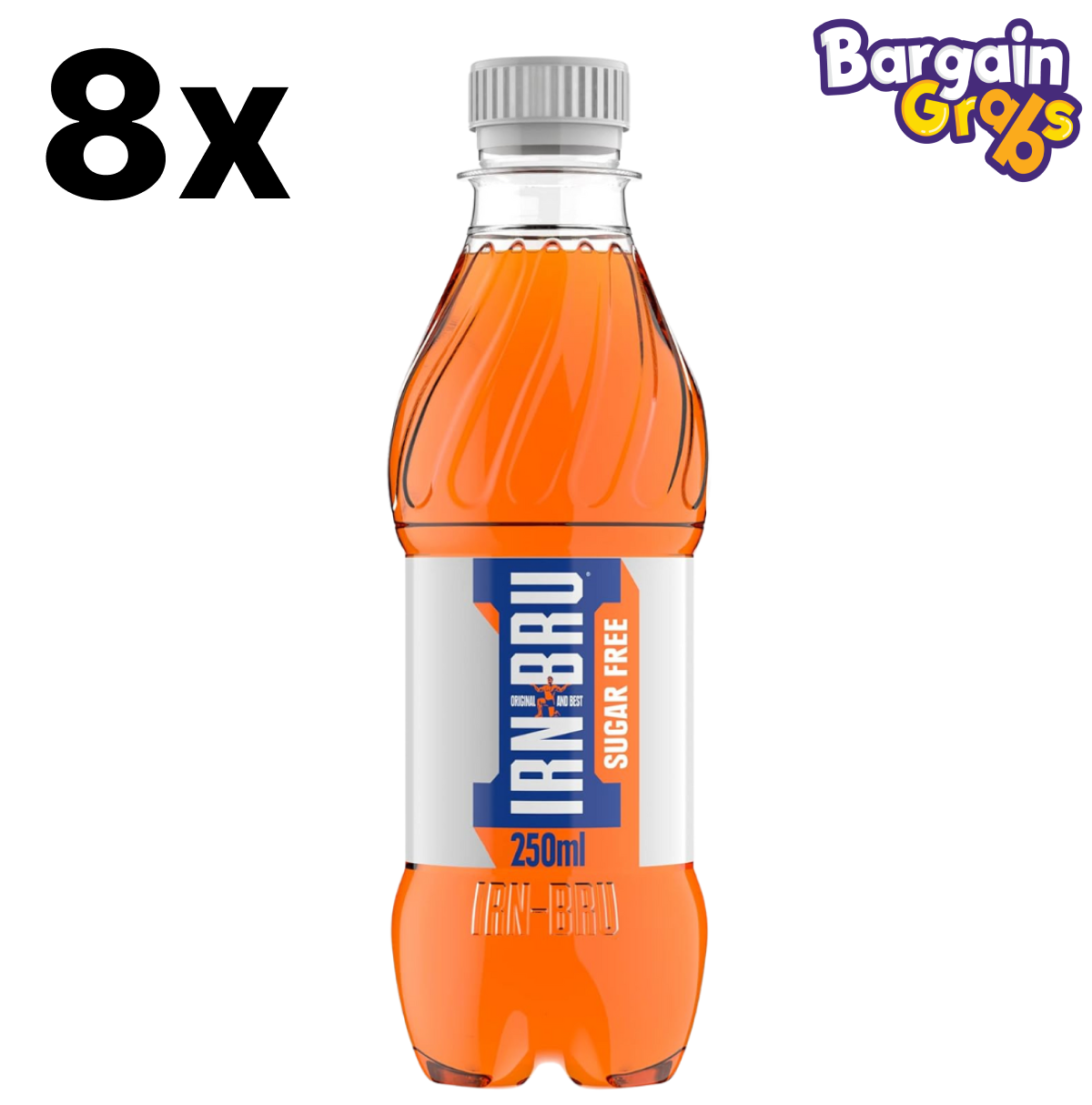 8 pack of 250ml IRN BRU sugar-free soft drink cans