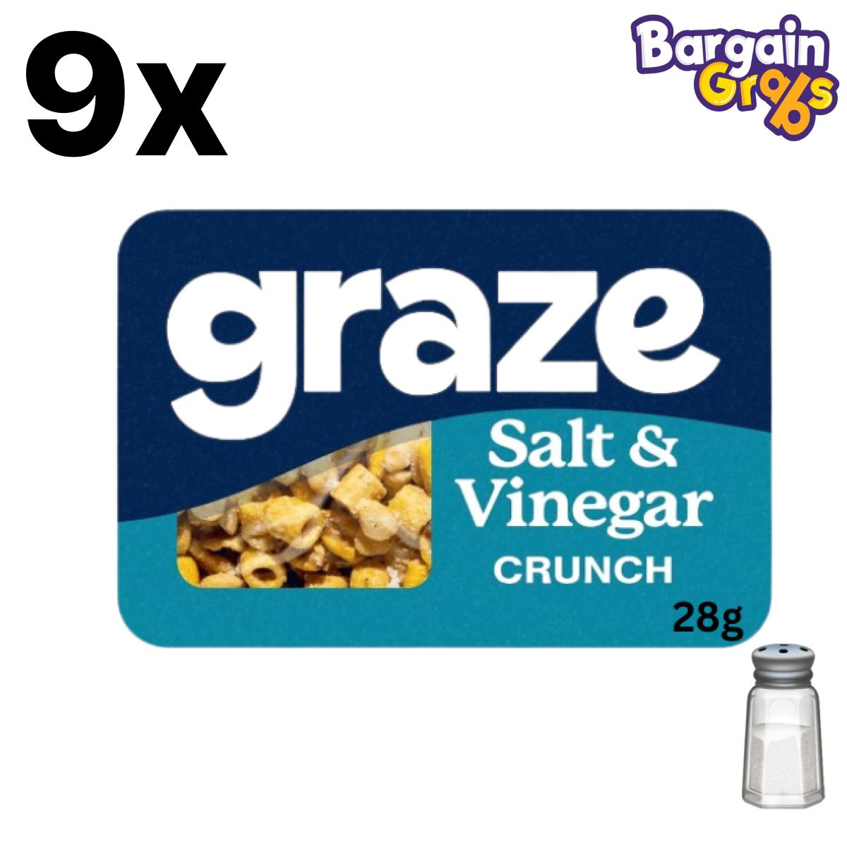 9 pack of 28g Graze Salt and Vinegar Crunch snack packs