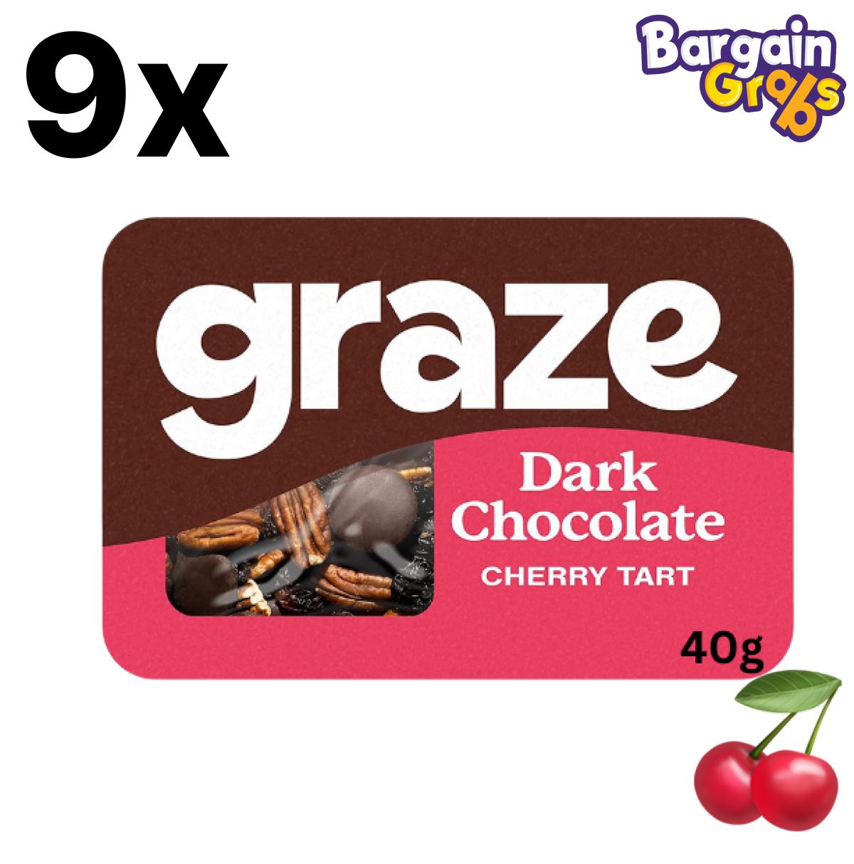 9 pack of 40g Graze Dark Chocolate Cherry Tart snack packs