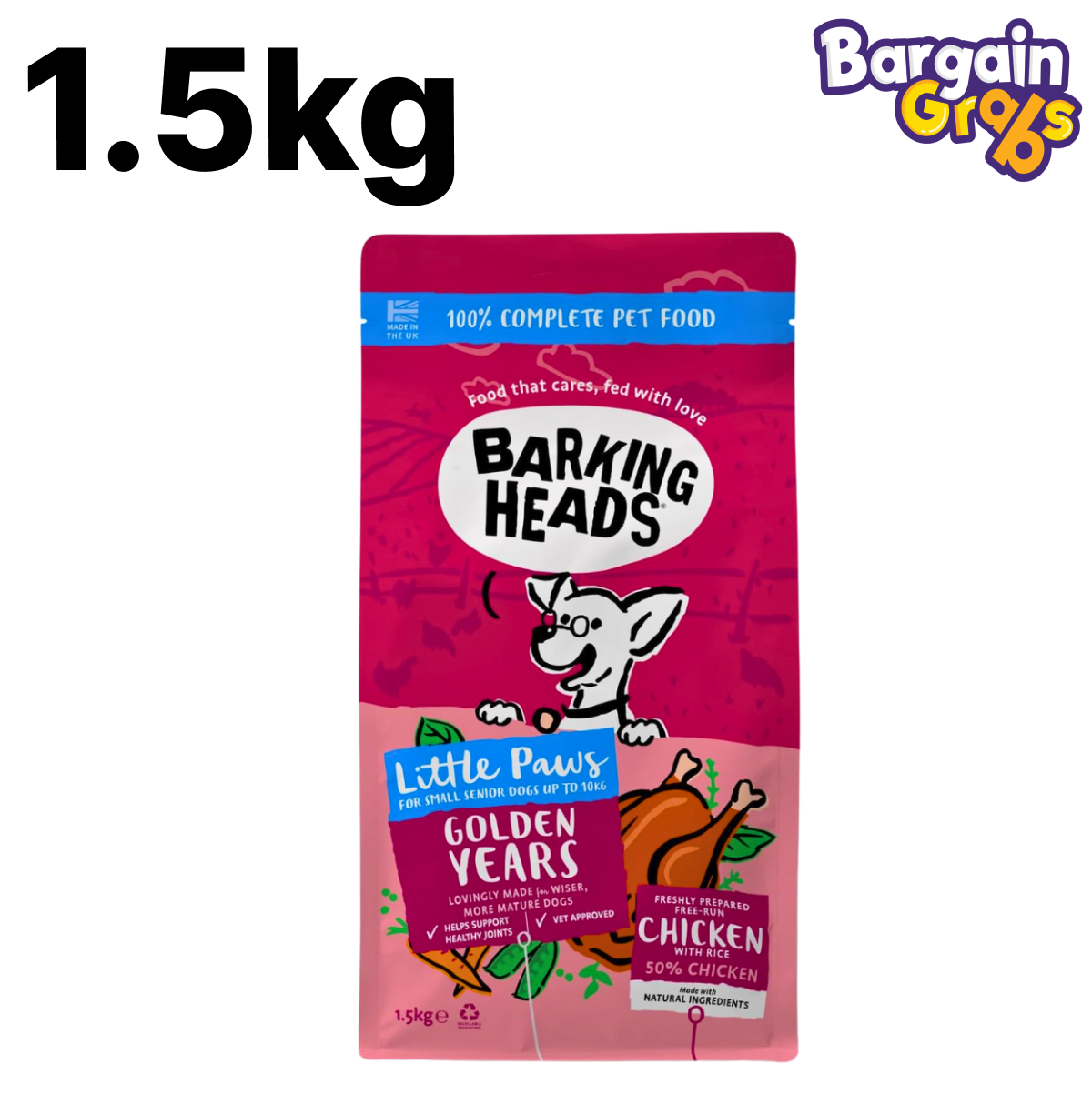 Barking Heads Little Paws Golden Years Chicken Dog Food 1.5kg – senior dog food for small breeds with chicken