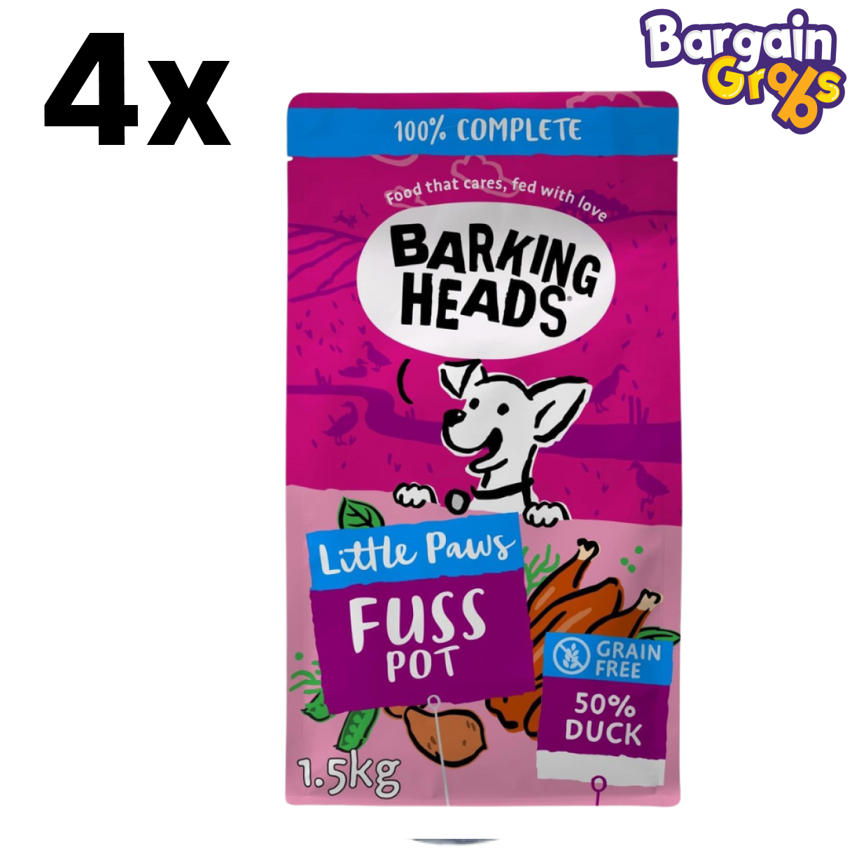 Barking Heads Little Paws Fuss Pot Dry Dog Food Duck 1.5kg (Pack of 1 or 4)