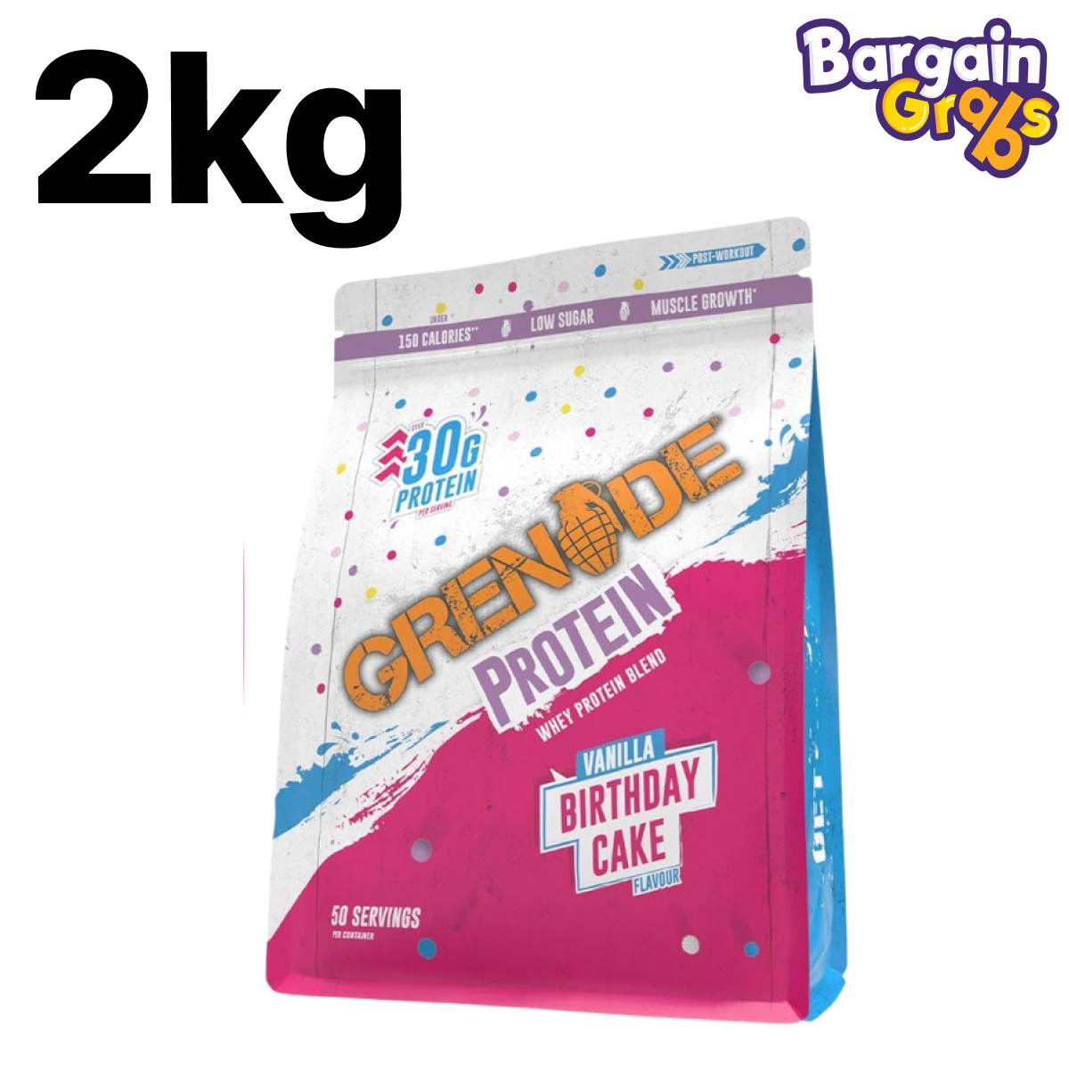 Grenade Protein Powder 2kg – Strawberry & Cream or Birthday Cake
