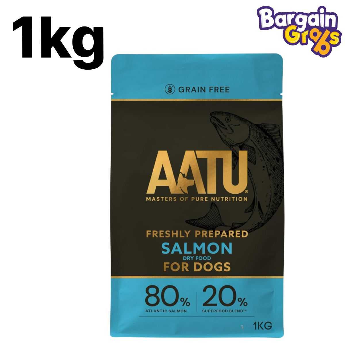 AATU 80/20 Complete Dry Dog Food Salmon 1kg – high-protein, grain-free dog food made with 80% salmon for optimal nutrition