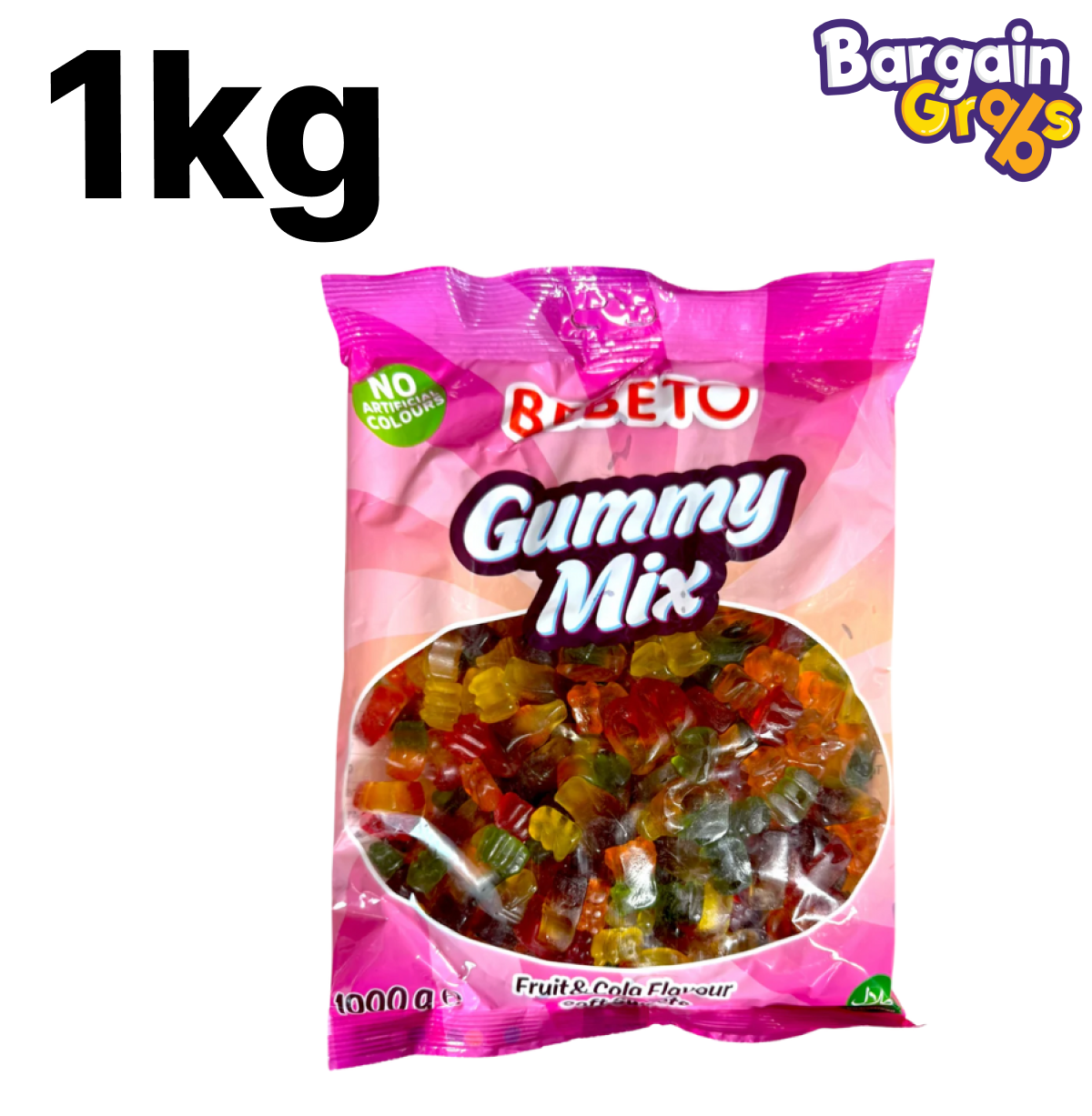 Bebeto Gummy Mix 1kg Bag – assorted fruit-flavoured gummy sweets in bulk share pack