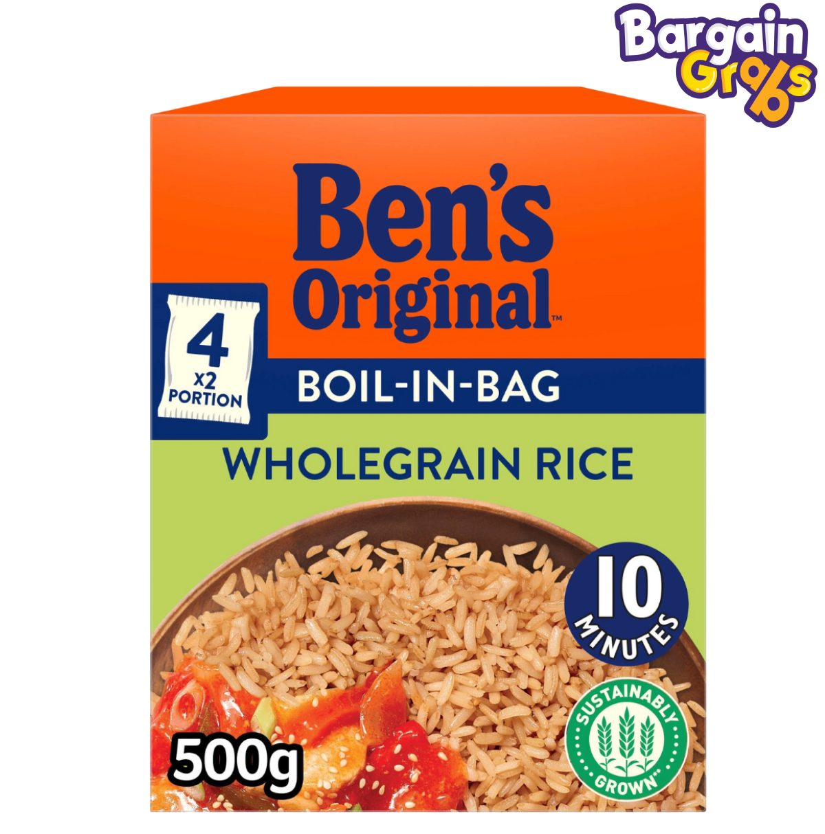 Pack of 12 Ben's Wholegrain Rice 500g bags, healthy and convenient whole grain rice option