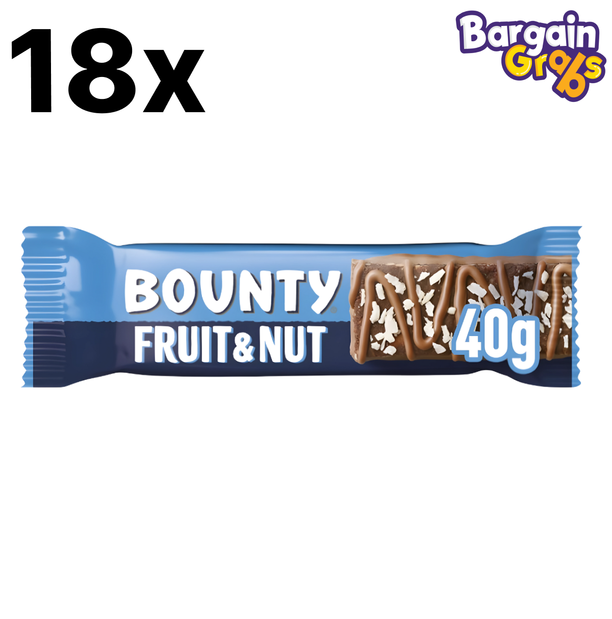 Bounty Fruit & Nut Milk Chocolate Bars 18 x 40g – Creamy Coconut with Nuts