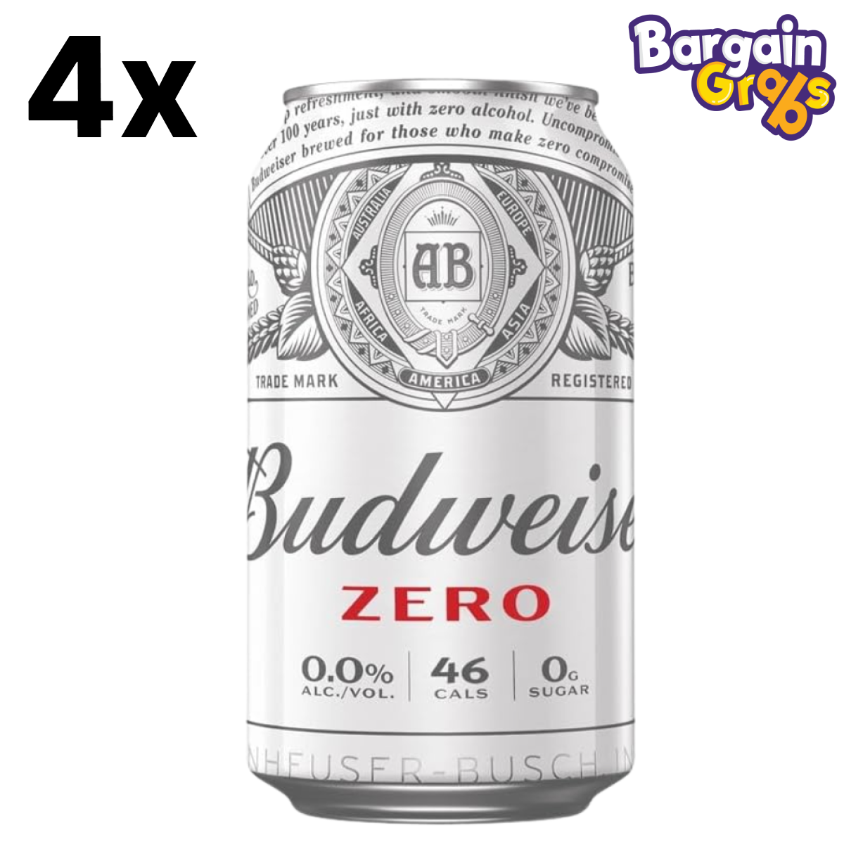 4 pack of 330ml Budweiser Zero alcohol-free beer cans – classic Budweiser taste with 0.0% alcohol