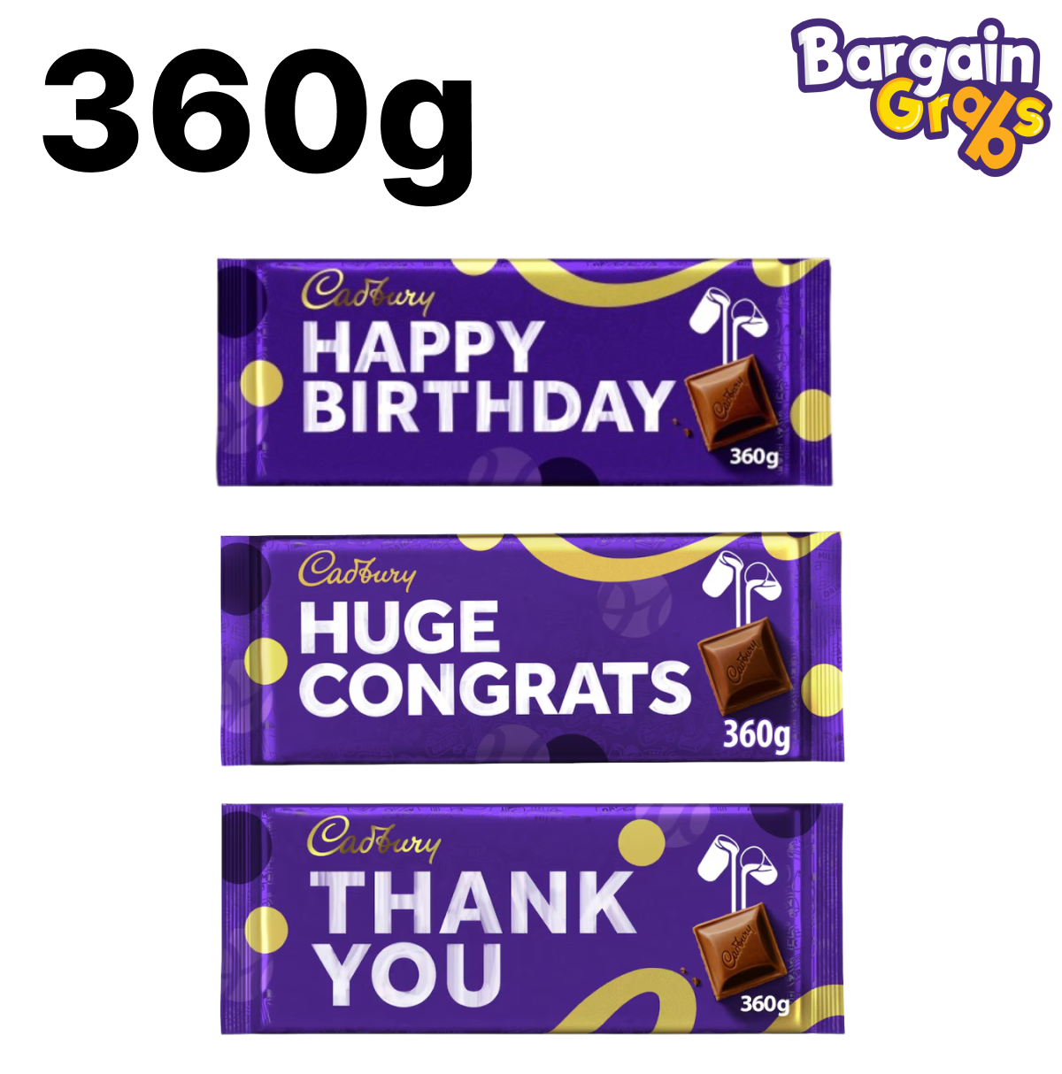 Cadbury Dairy Milk XL Gift Bars 360g – large milk chocolate bars with Birthday, Congrats, or Thank You messages, perfect for gifting