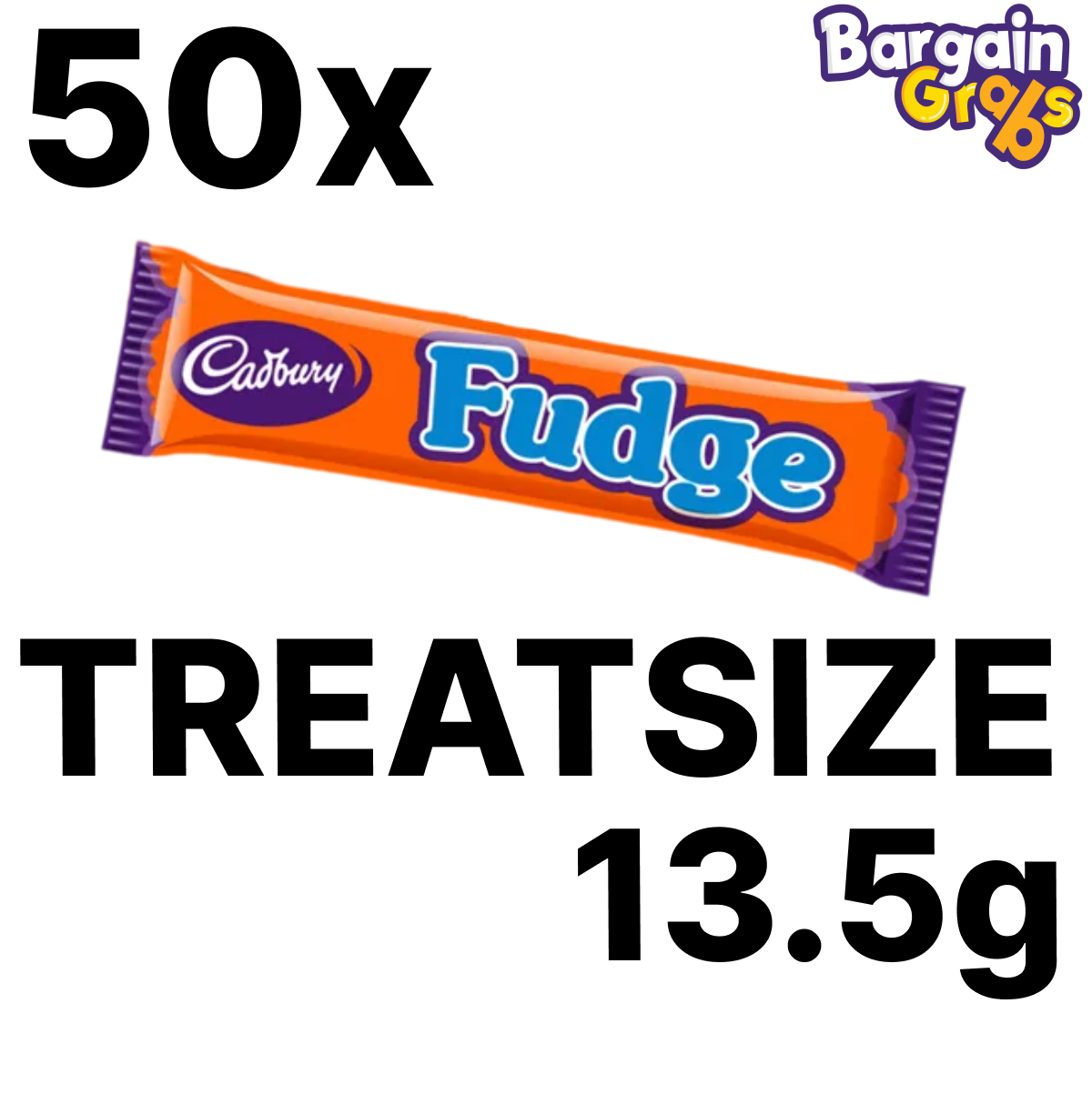 50 pack of Cadbury Fudge Chocolate Bars, 13.5g treatsize – creamy milk chocolate with soft fudge center