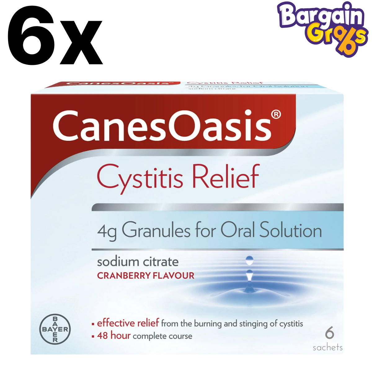 6 packs of Careway Cystitis Relief with 6 sachets each, total of 36 sachets for fast and effective urinary relief