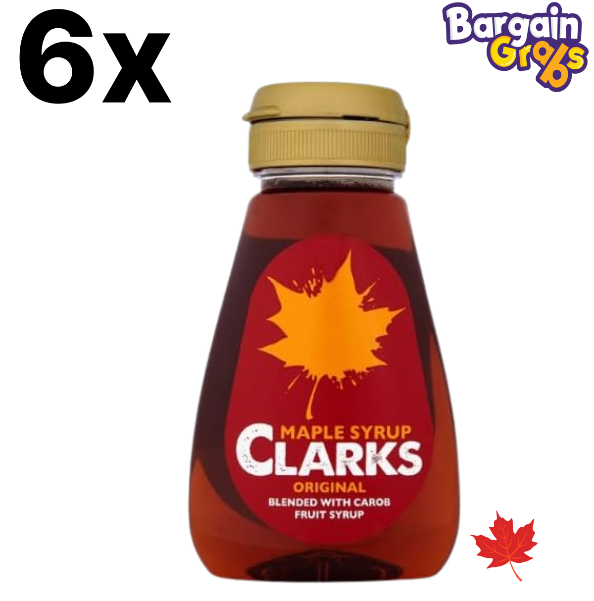 Pack of 6 Clarks Original Maple Syrup Bottles blended with Carob Fruit Syrup, 180ml each for a naturally sweet flavour