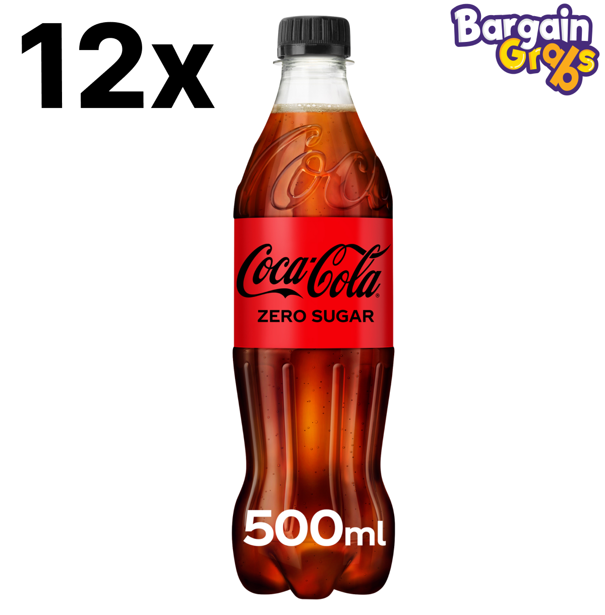 12 pack of Coca-Cola Zero Sugar Bottles, 500ml each – no sugar cola with classic Coke taste