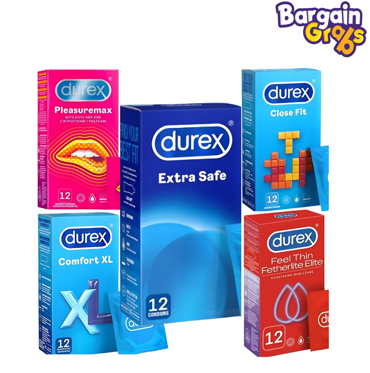 Durex Condoms 12-Pack – choose from Extra Safe, Pleasuremax, Comfort XL, Fetherlite Elite or Close Fit for tailored protection and pleasure