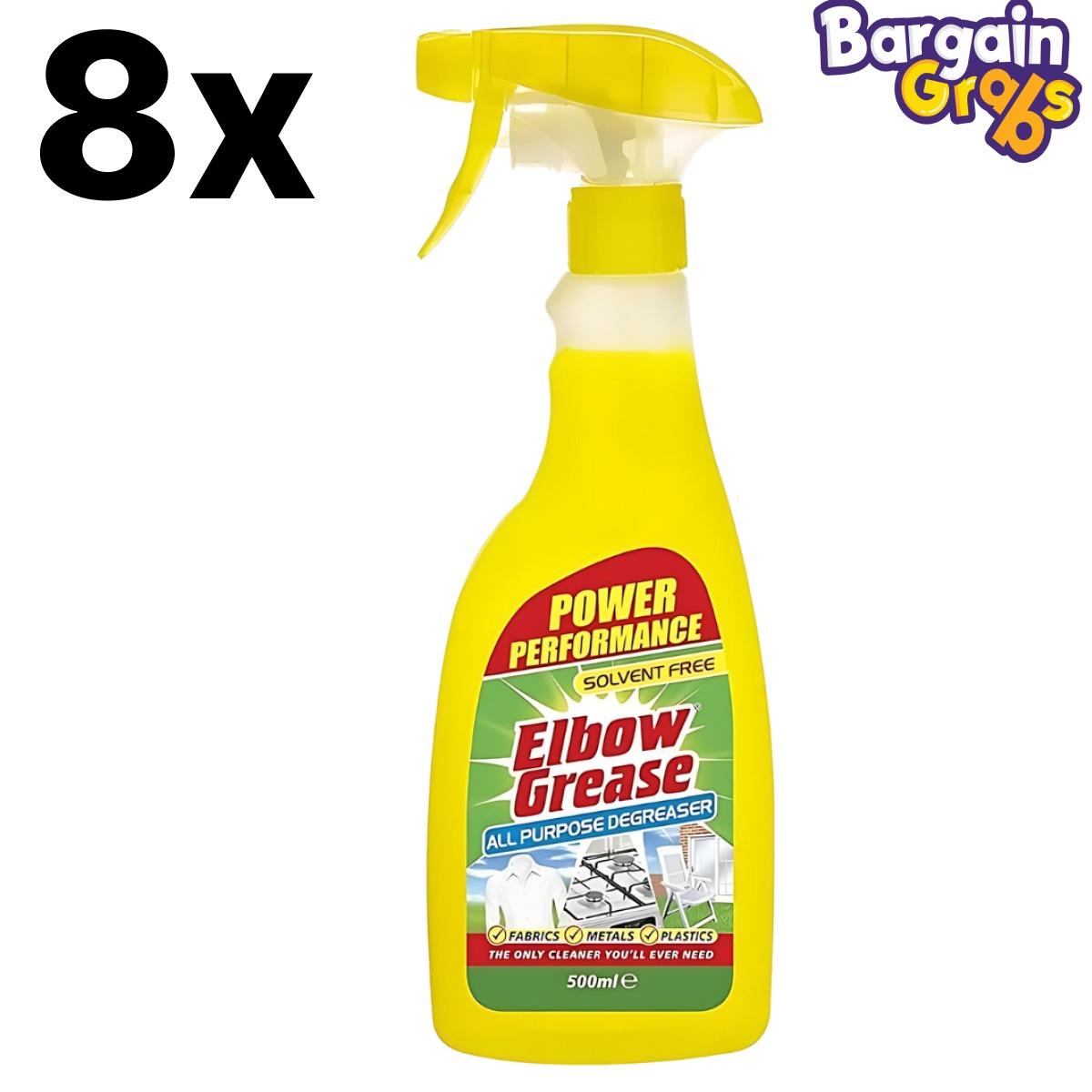 Pack of 8 Elbow Grease Degreaser Bottles, 500ml each for tough grease removal and effective household cleaning