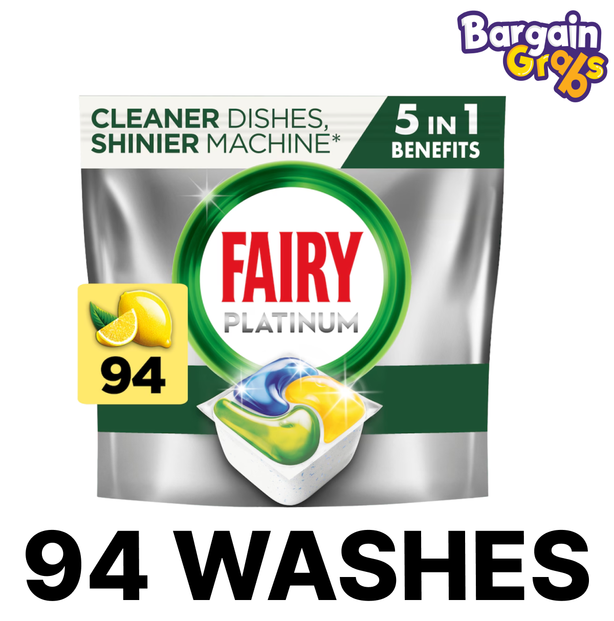 Fairy Platinum All-in-One dishwasher tablets pack for 94 washes – powerful grease removal and shine