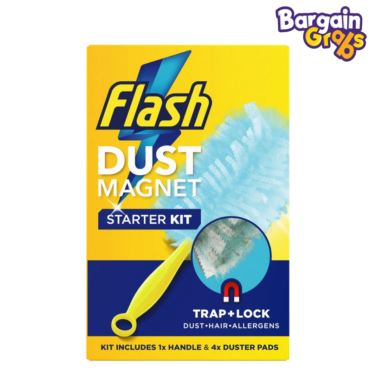 Flash Dust Magnet Starter Kit – includes handle and 4 duster pads for effective dust and allergen removal from surfaces