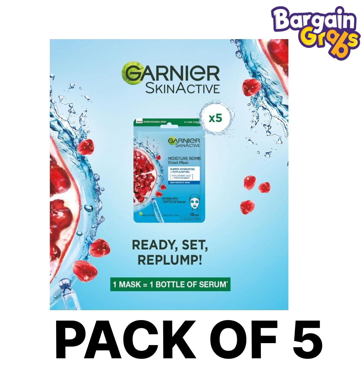 Garnier Skin Active Sheet Multimask 5 Pack with Pomegranate, 95g