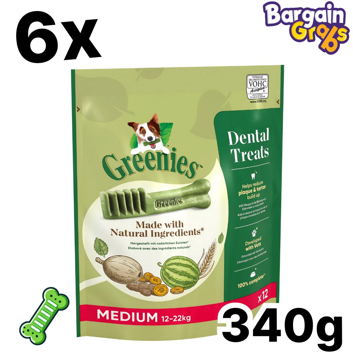 Pack of 6 Greenies The Smart Dental Treats 340g – Medium size for medium dogs' dental care and fresh breath