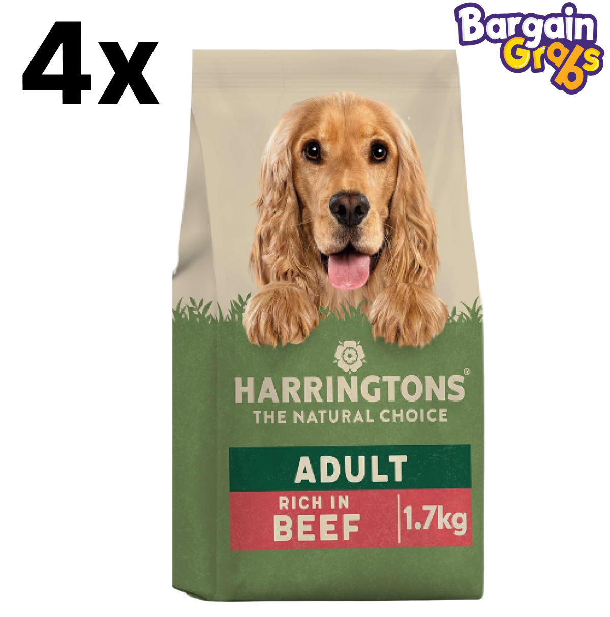 Pack of 4 Harringtons Complete Dry Adult Dog Food Beef, 1.7kg each for a nutritious and balanced diet