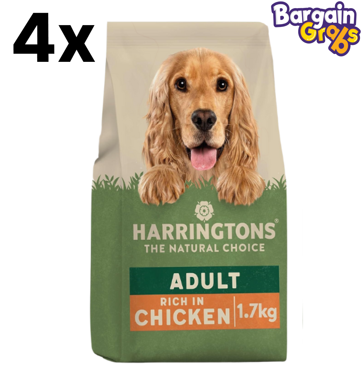 Pack of 4 Harringtons Complete Dry Adult Dog Food Chicken & Veg, 1.7kg each for healthy and balanced nutrition