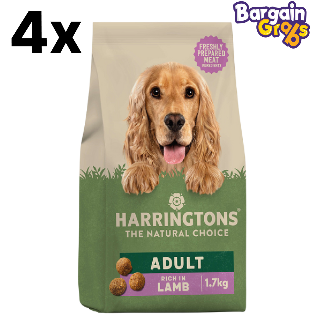 Pack of 4 Harringtons Complete Dry Adult Dog Food Lamb & Rice, 1.7kg each for a wholesome and balanced canine meal