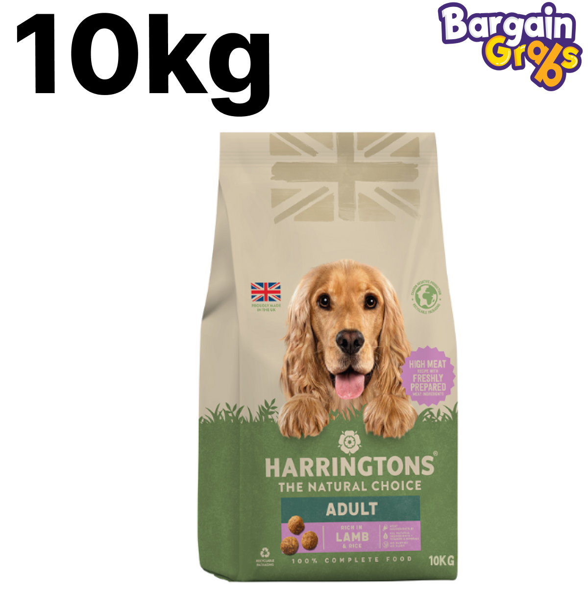 Harringtons Complete Dry Dog Food, 10kg bag with Lamb & Rice for adult dogs, providing balanced nutrition and digestive support