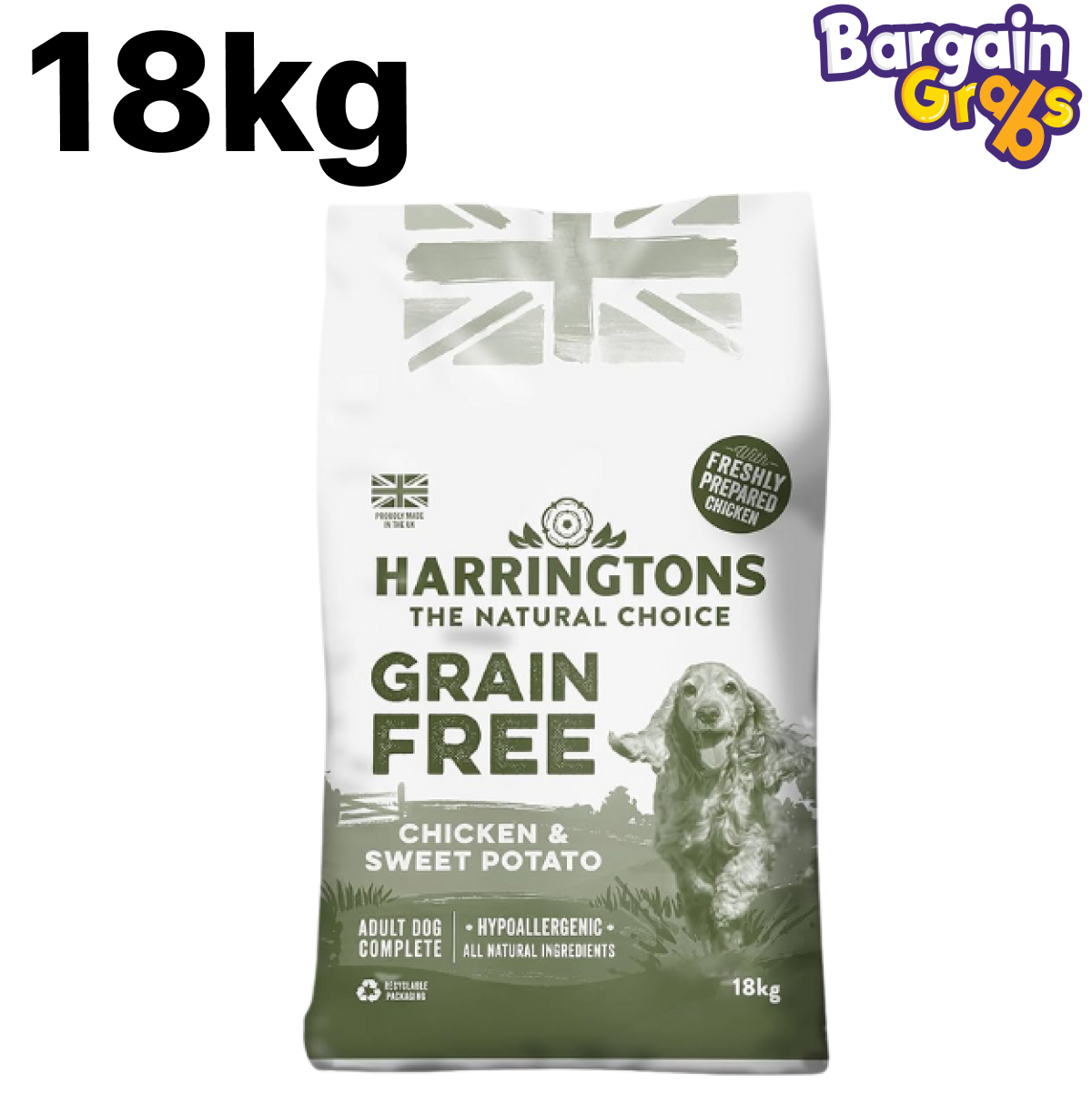 Harringtons Complete Grain Free Hypoallergenic Dry Dog Food, 18kg bag with Chicken & Sweet Potato for adult dogs with sensitive digestion