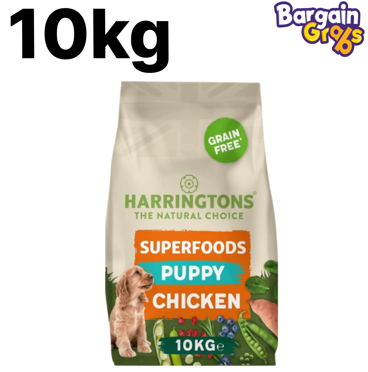 Harringtons Superfoods Puppy Complete Grain Free Hypoallergenic Dry Dog Food, 10kg bag with Chicken & Veg for healthy growth and sensitive digestion