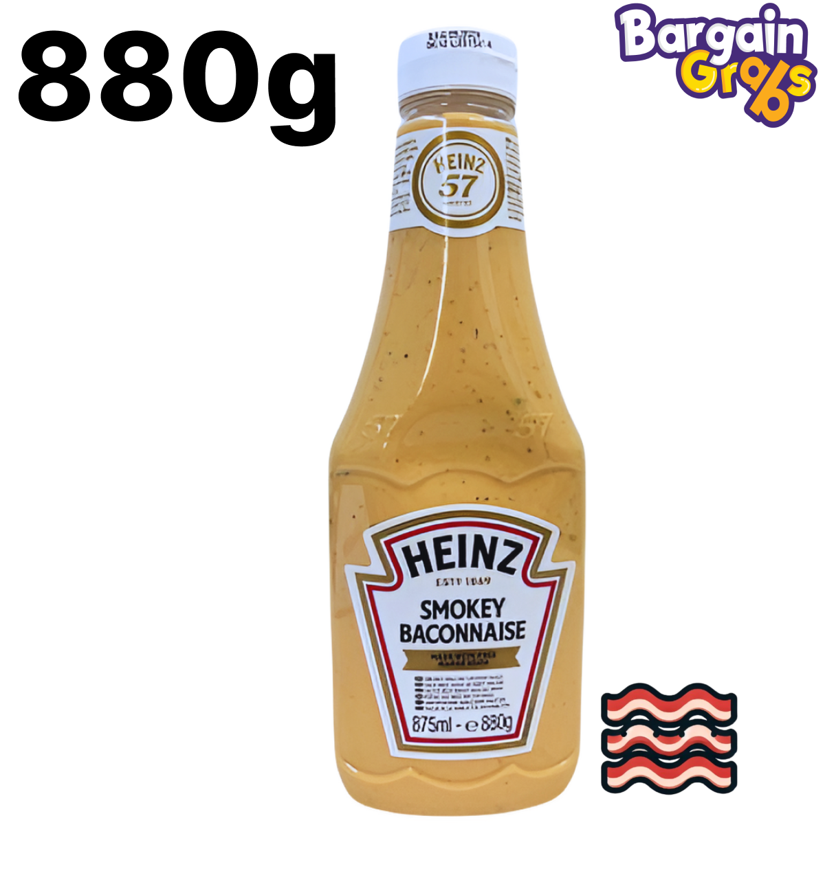 Heinz Smokey Baconnaise 880g – smoky bacon-flavoured mayonnaise spread in large jar for burgers and sandwiches