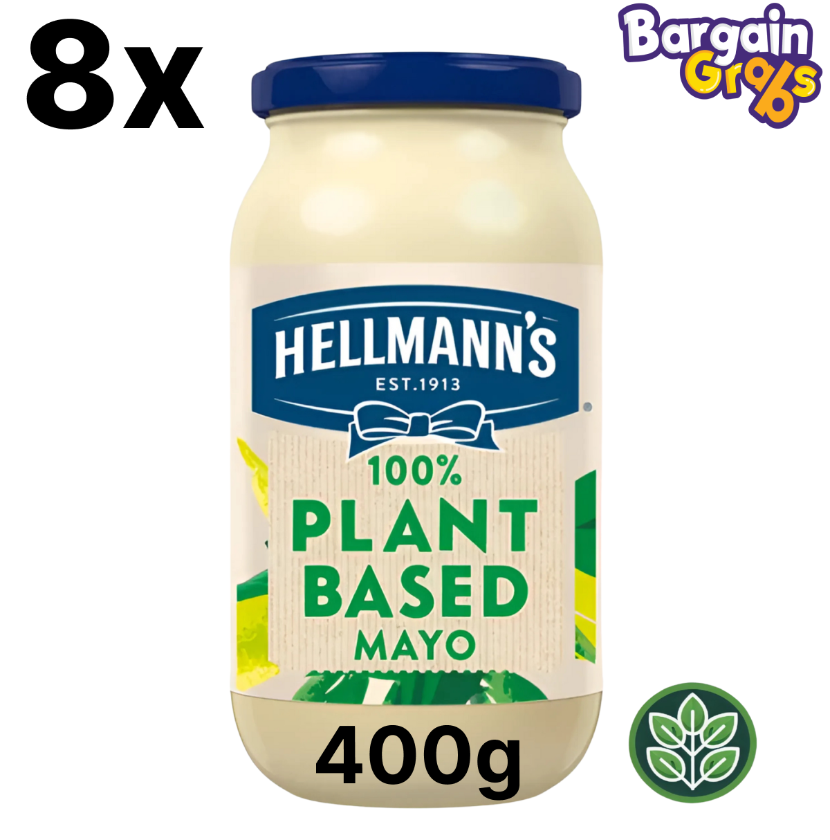 Pack of 8 Hellmann's Vegan Mayonnaise Jars, 400g each, plant-based and egg-free alternative