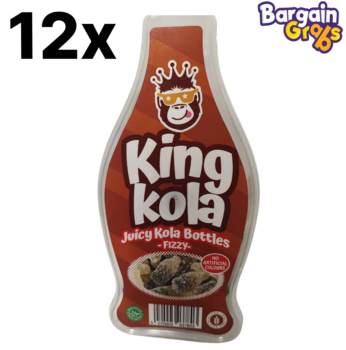 Pack of 12 King Kola Cola Bottles Sweets, 160g bags of fizzy cola-flavoured gummy treats