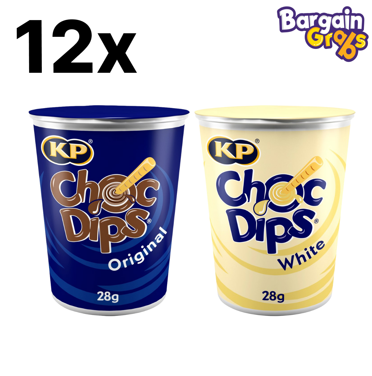 KP Choc Dips 28g 12-Pack – available in Original or White Chocolate, crunchy breadsticks with delicious chocolate dip