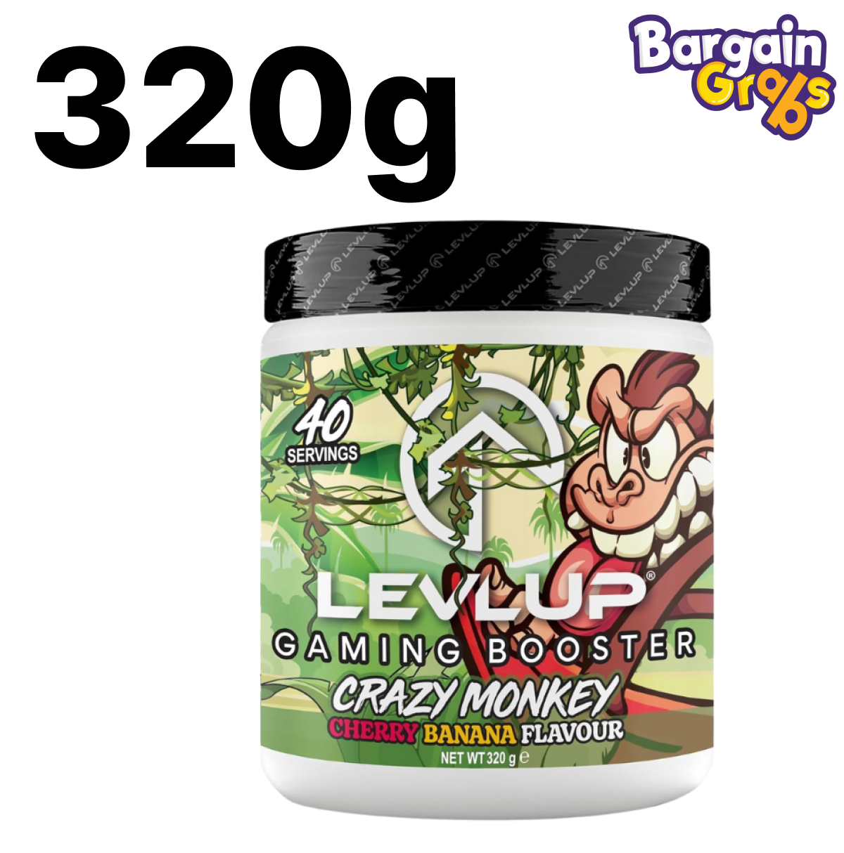 LevlUp Crazy Monkey Gaming Booster 320g – gamer-focused energy drink mix for concentration