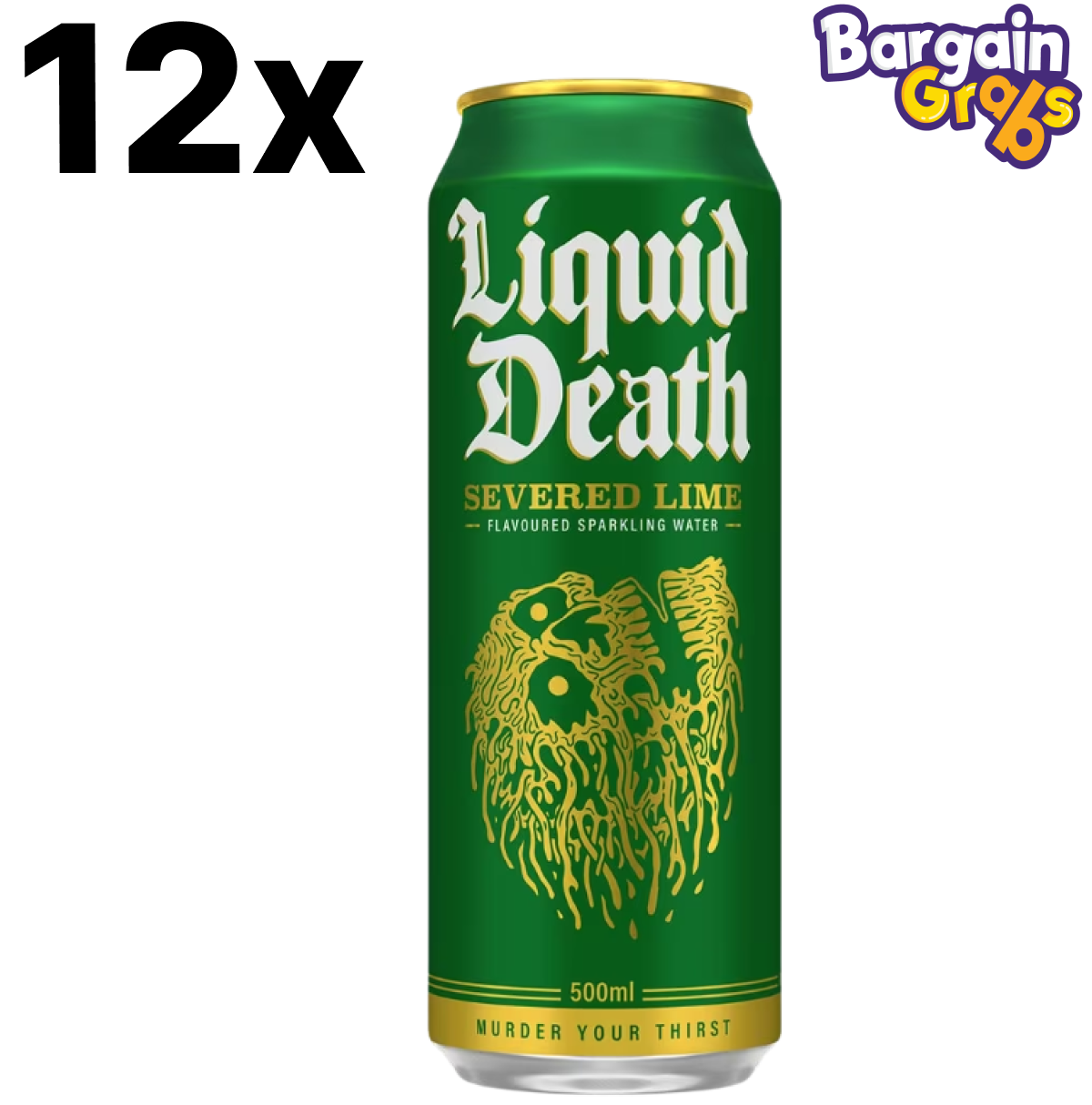 12 pack of Liquid Death Lime Sparkling Water Cans, 500ml each – citrus-flavored sparkling water with a refreshing lime twist