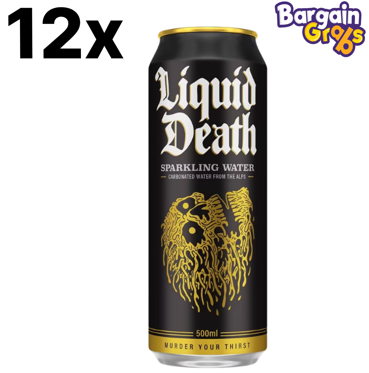 12 pack of Liquid Death Sparkling Water Cans, 500ml each – carbonated mountain spring water in recyclable cans