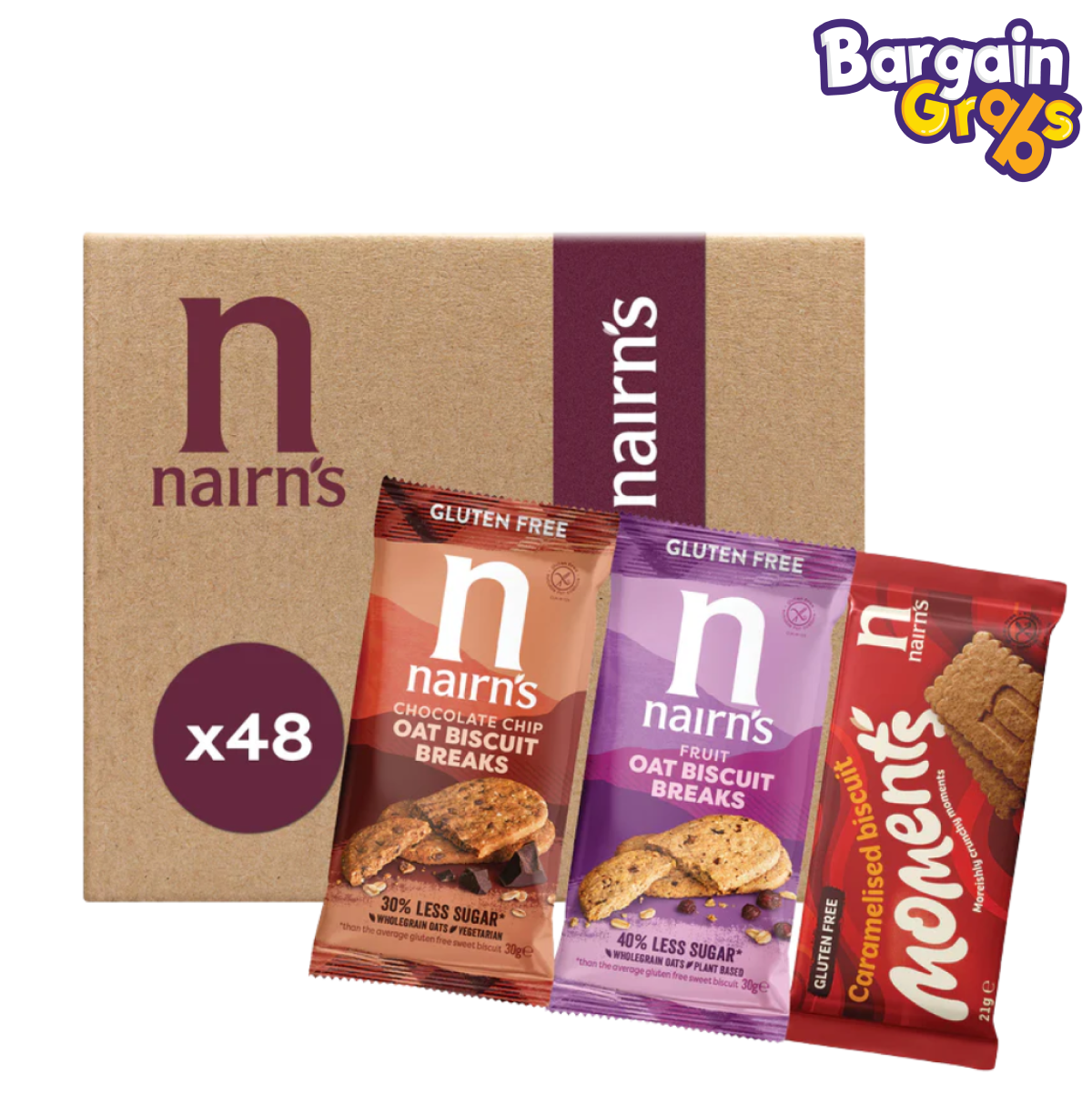 Nairn’s Gluten Free Biscuit Breaks Mixed Case 48 Pack – 3 Varieties of Healthy Oat Biscuits