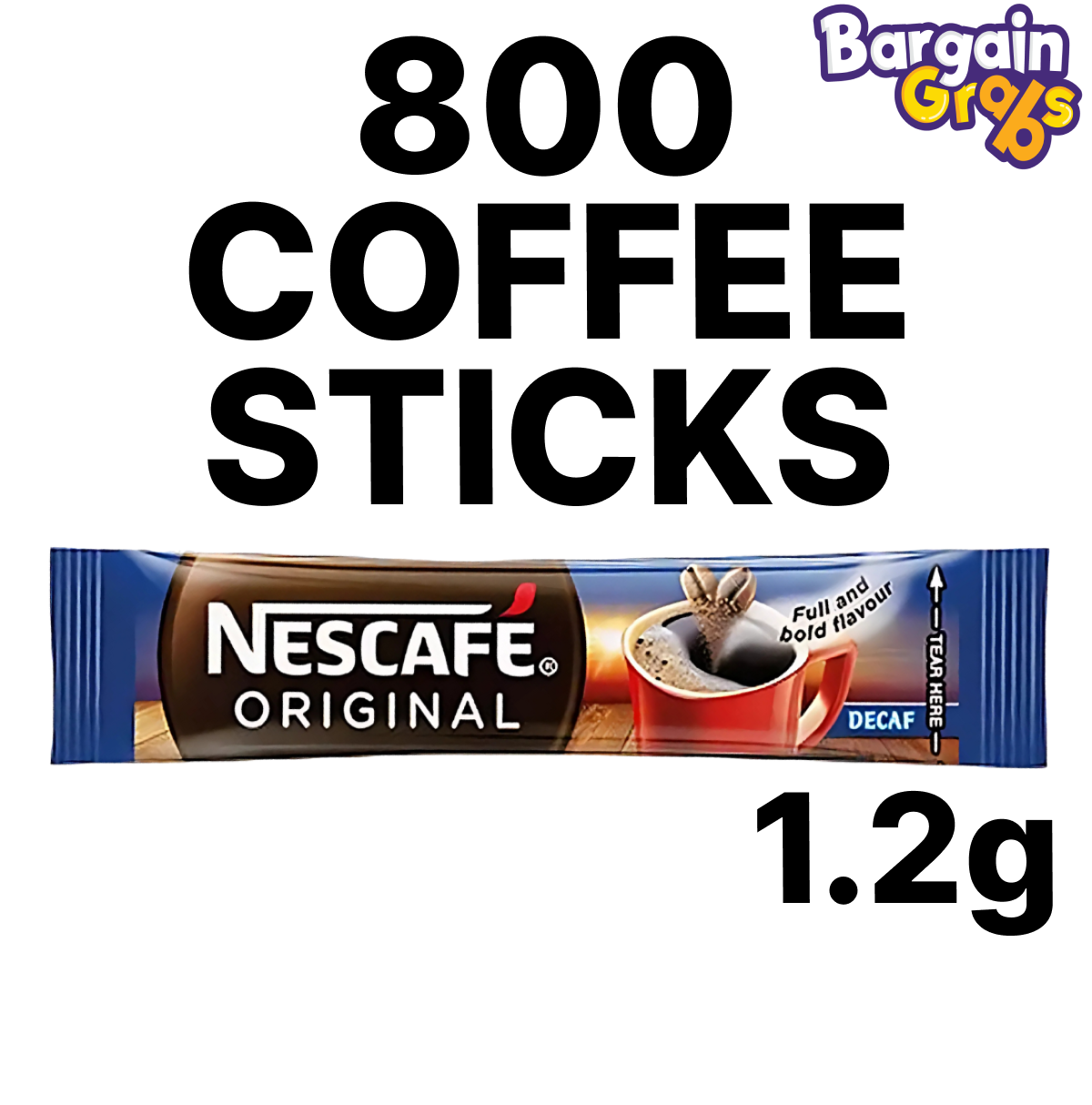Box of 800 NESCAFÉ Original Decaf Instant Coffee Sticks, 1.2g sachets for convenient and smooth decaffeinated coffee servings