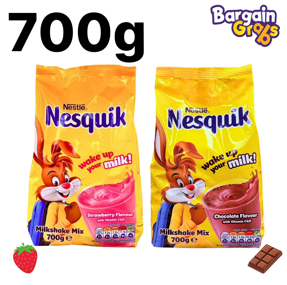 Nesquik 700g XL Bags – Strawberry and Chocolate milkshake powders for delicious, nutritious flavoured drinks