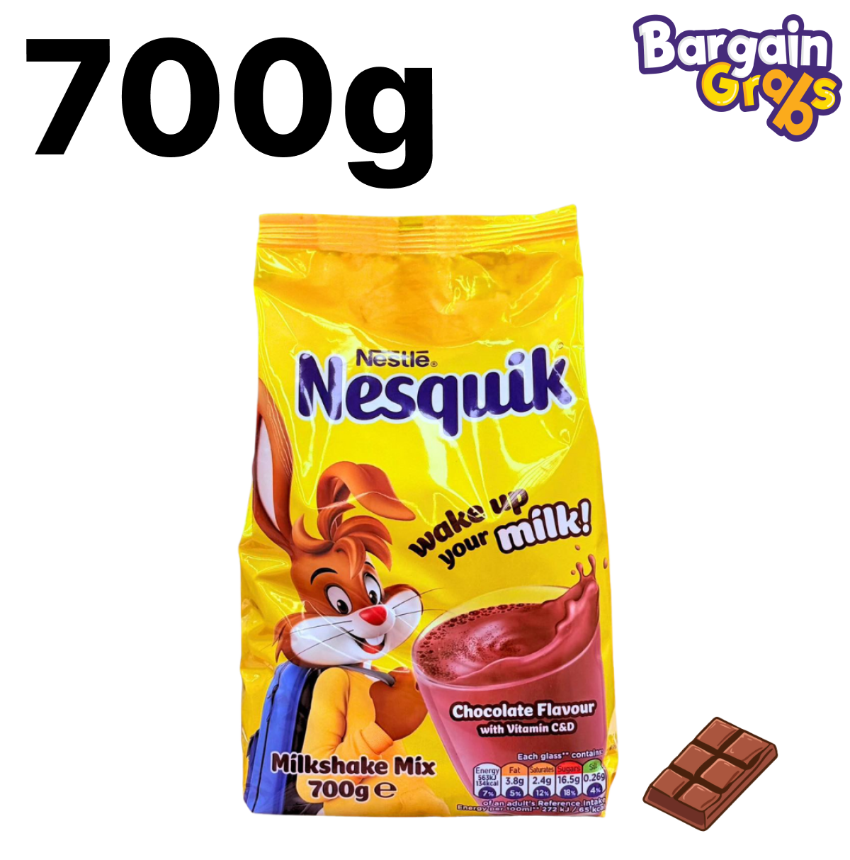 Nesquik Chocolate Milkshake Powder 700g XL Bag – classic cocoa drink mix for a rich and creamy flavour
