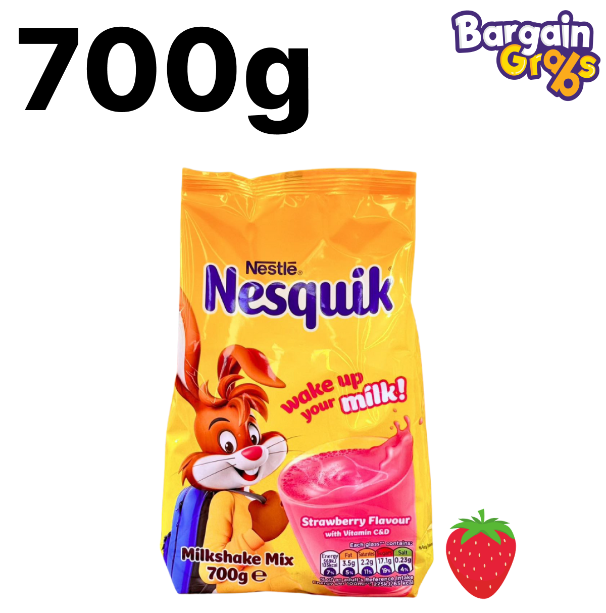 Nesquik Strawberry Milkshake Powder 700g XL Bag – fruity flavoured drink mix for a tasty and nutritious treat