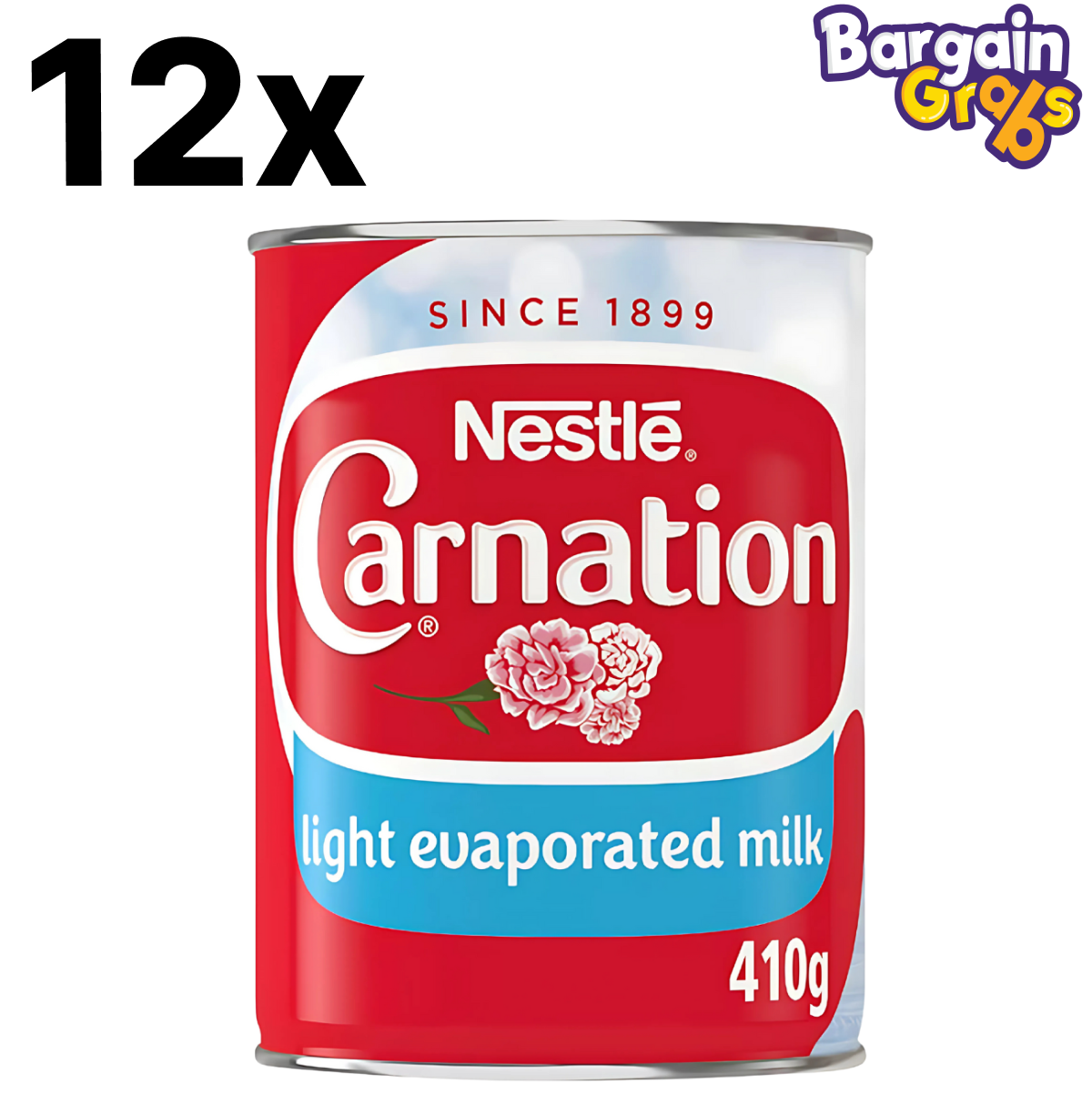 Pack of 12 Nestlé Carnation Evaporated Milk Cans, 410g each for rich and creamy cooking and baking