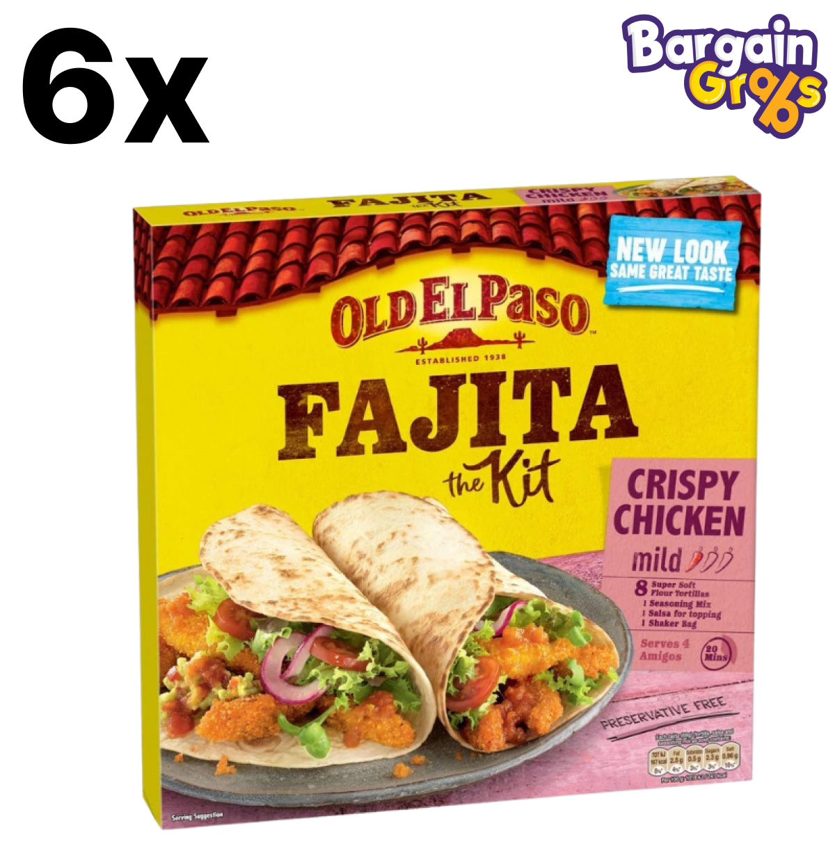 6-pack of Old El Paso Crispy Fajita Kits 555g each – Mexican dinner kit with tortillas, seasoning, and salsa