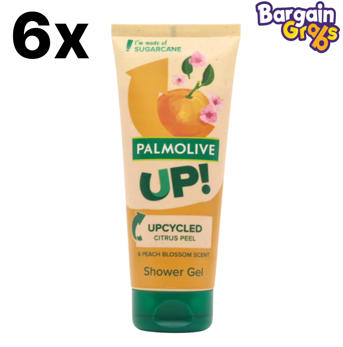 Pack of 6 Palmolive Up Body Wash Bottles, 200ml each with refreshing citrus fragrance for an energising cleanse