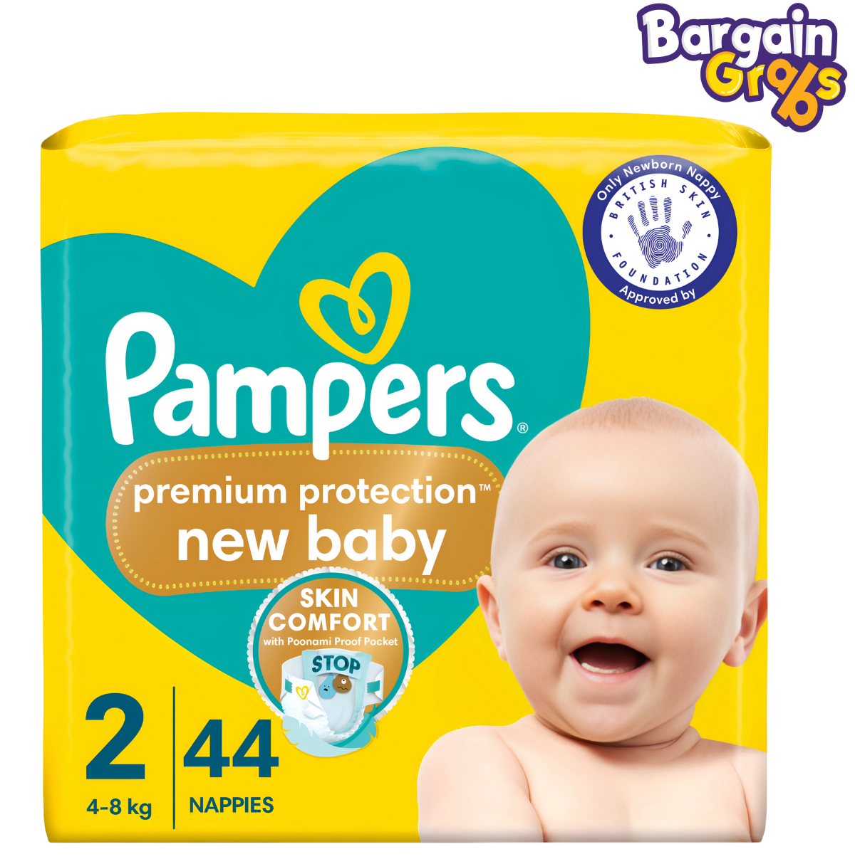 Pampers Premium Protection New Baby Nappies, Size 2 Essential Pack with 44 nappies for gentle care and reliable dryness