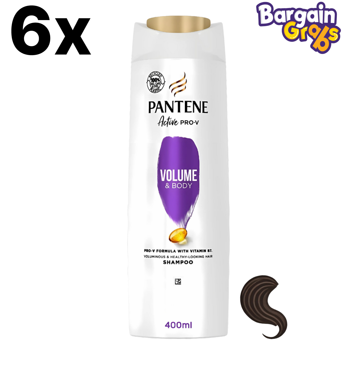 Pack of 6 Pantene Pro-V Volume & Body Shampoo Bottles, 400ml each for fuller, voluminous hair