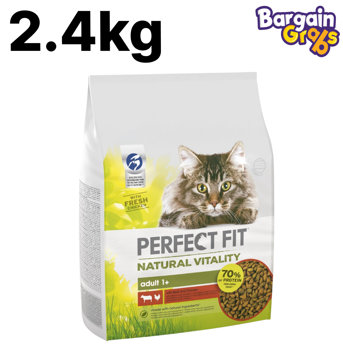 Perfect Fit Adult 1+ Dry Cat Food with Beef and Chicken, 2.4kg bag
