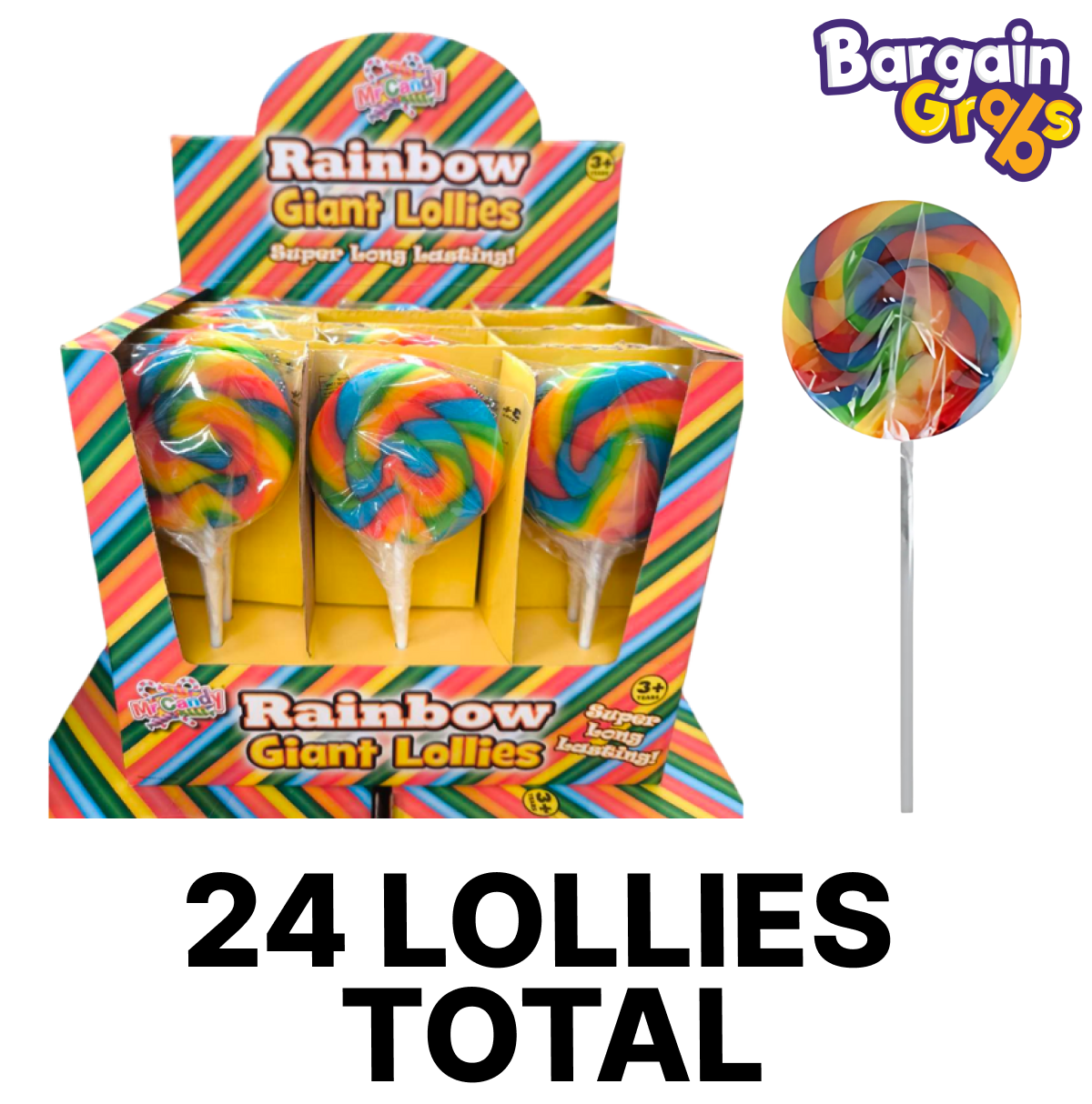 Rainbow Candy Swirl Giant Lolly 24 x 40g – Colourful Fruit Flavoured Lollipops