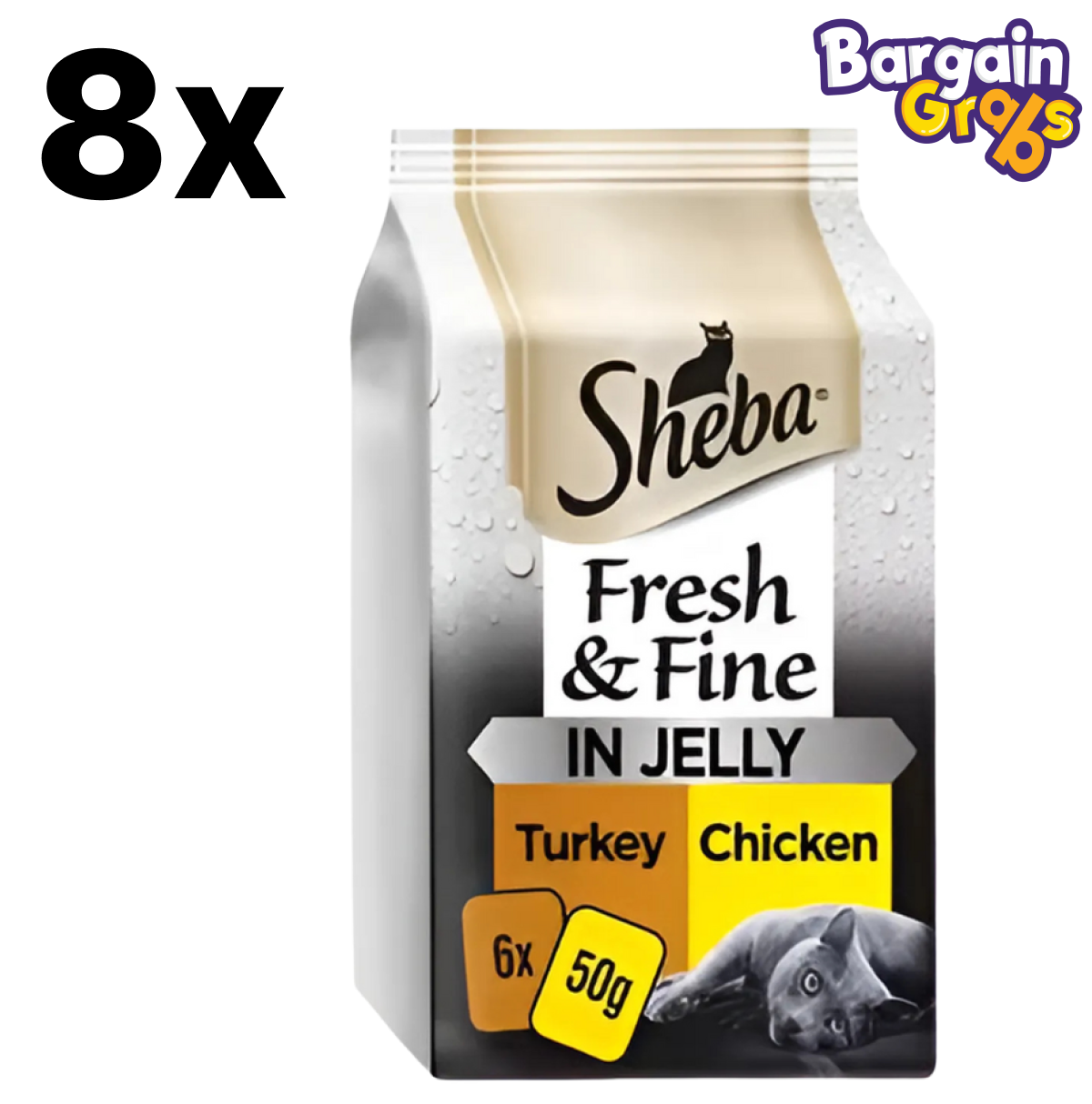 8 packs of SHEBA Fresh & Fine cat food pouches – chicken and turkey in jelly, 6 x 50g each