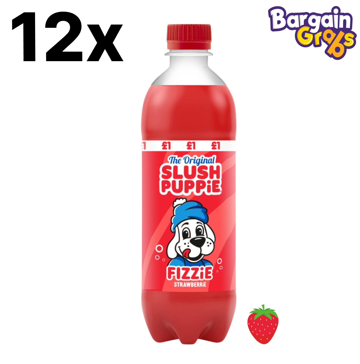Pack of 12 Slush Puppie Strawberry 500ml bottles – refreshing frozen drink in strawberry flavor