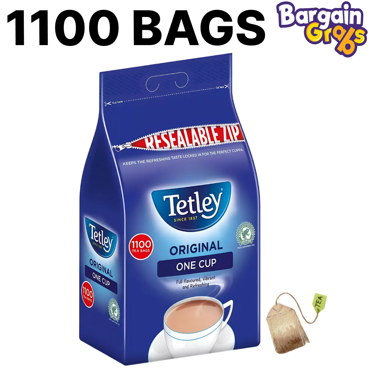 Tetley One Cup Tea Bags in a 1100 bag catering pouch, ideal for offices, events, and bulk use